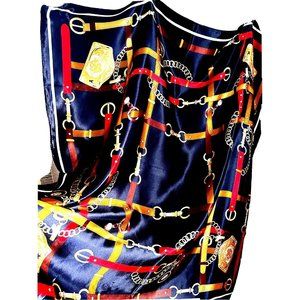 Equestrian Square Scarf Shawl Wrap Navy Red Gold 36" SQ. New